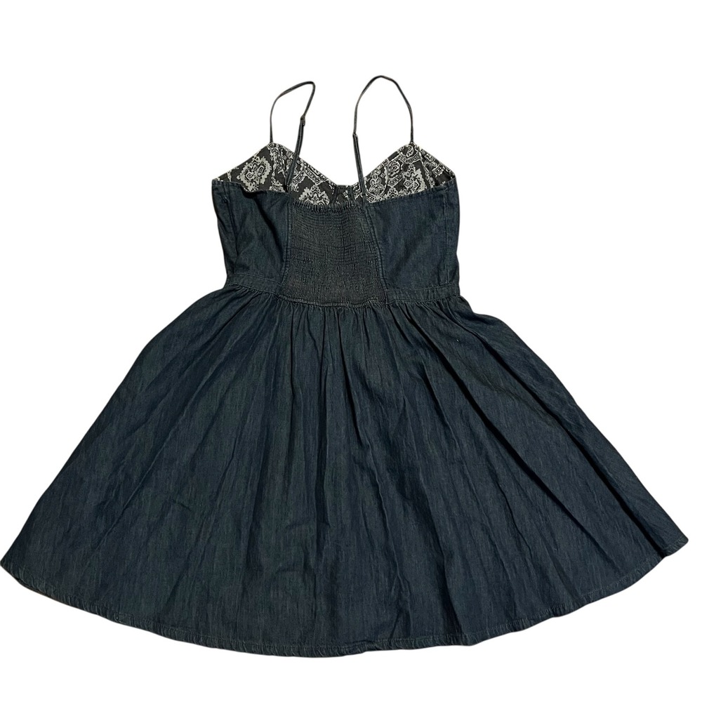 Free People Denim Bustier Mini Dress Dark Wash Smocked Back Medium - Picture 3 of 8